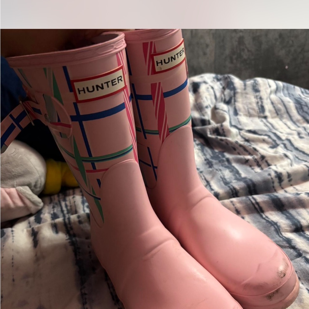 Hunter Pink Plaid Design Boots